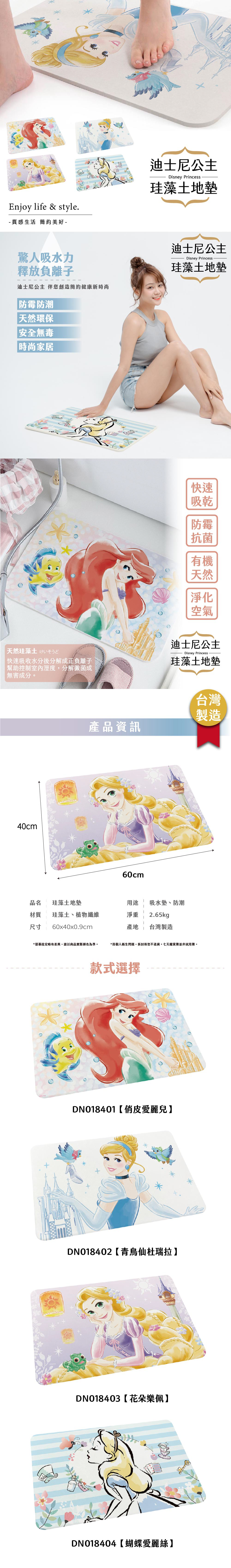 迪士尼公主系列-珪藻土地墊60x39 | 硅藻土 腳踏墊 【收納王妃】 商品細節 2