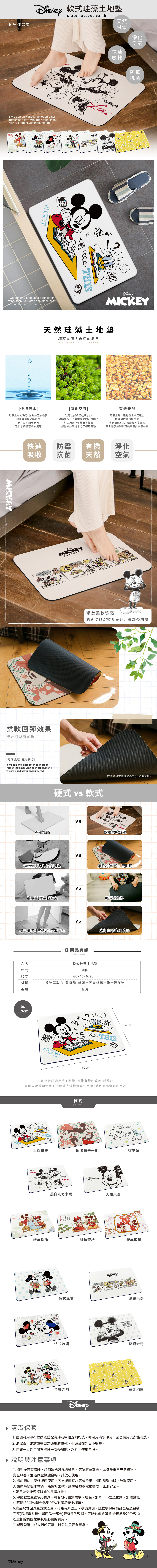 迪士尼 米奇系列-軟式珪藻土地墊60x40 | 硅藻土 腳踏墊 【收納王妃】 商品細節 1
