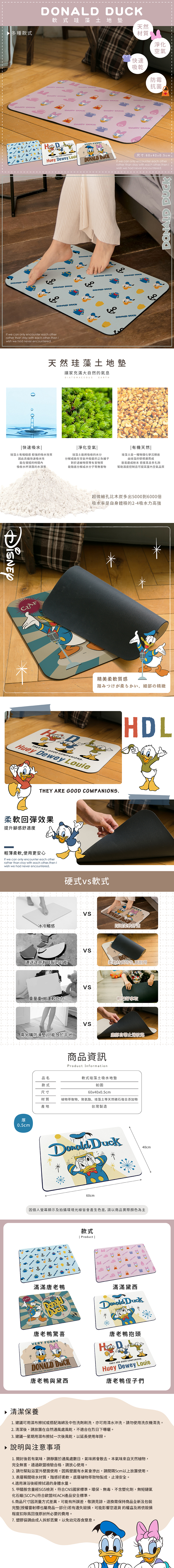迪士尼 唐老鴨軟式珪藻土地墊60x40 | 硅藻土 腳踏墊  【收納王妃】 商品細節 1