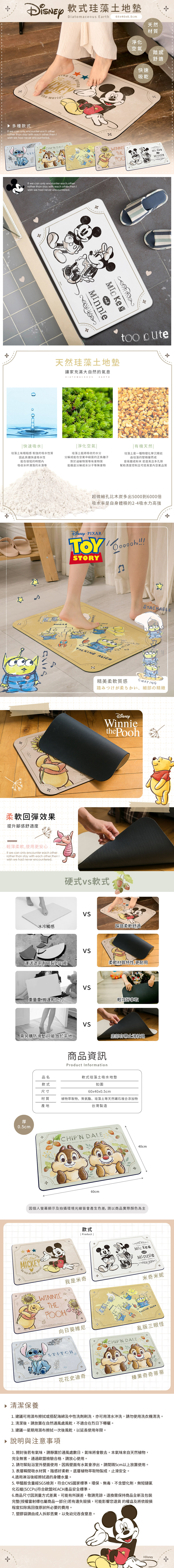 迪士尼 復古系列-軟式珪藻土地墊60x40 |  硅藻土 腳踏墊  【收納王妃】 商品細節 1