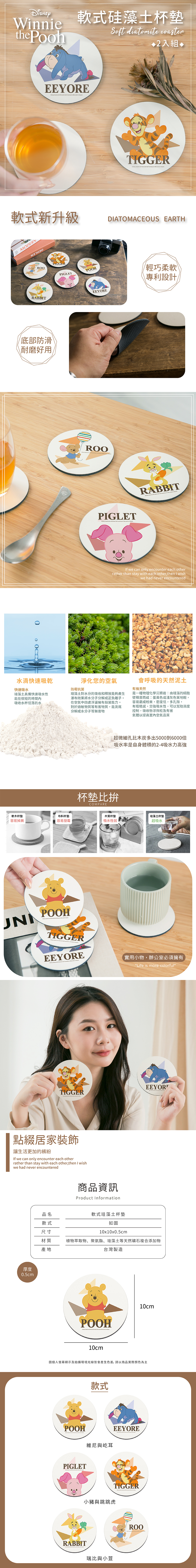 迪士尼 幾何小熊維尼-軟式珪藻土杯墊2入組 | 防滑墊 吸水杯墊  【收納王妃】 商品細節 1