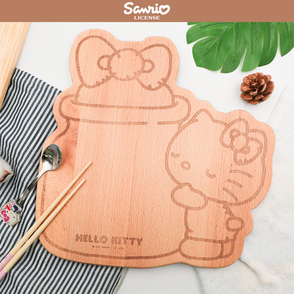 三麗鷗 Hello kitty 造型櫸木砧板 | 隔熱墊 麵包盤 【收納王妃】