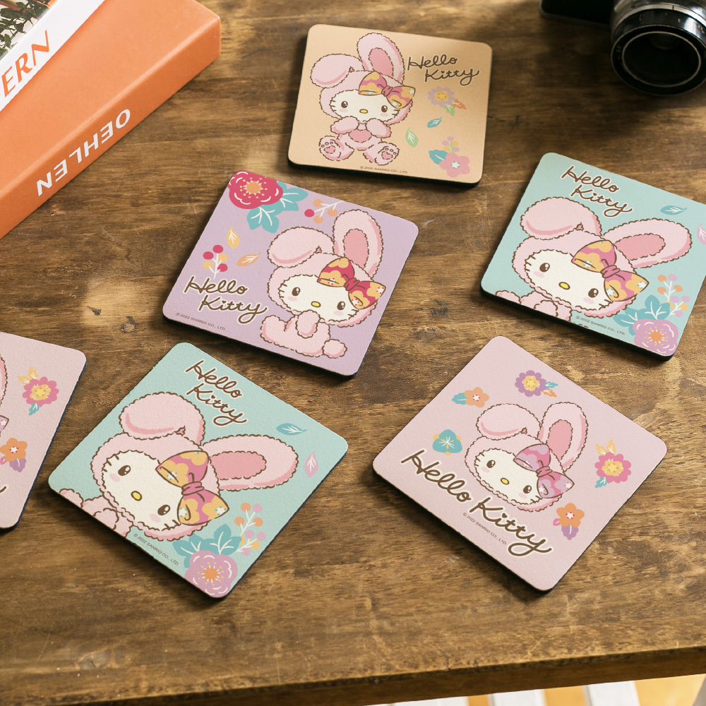 三麗鷗 HELLO KITTY 花朵兔子-軟式珪藻土杯墊2入組 | 防滑墊 吸水杯墊【收納王妃】