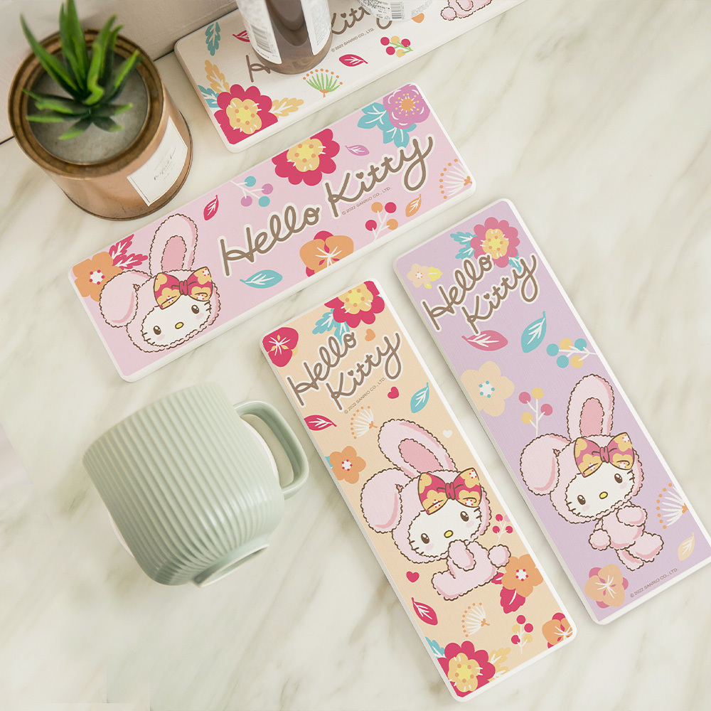 三麗鷗 HELLO KITTY 花朵兔子-珪藻土洗漱墊24X8 |牙刷架 防滑墊 瀝水墊【收納王妃】