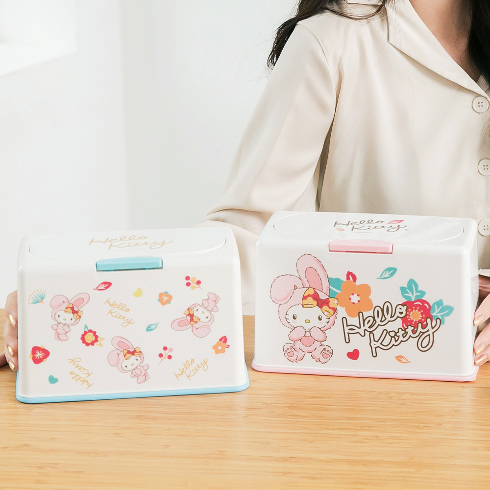 三麗鷗  HELLO KITTY 花朵兔子-上升彈簧收納盒 | 口罩收納盒 置物盒【收納王妃】