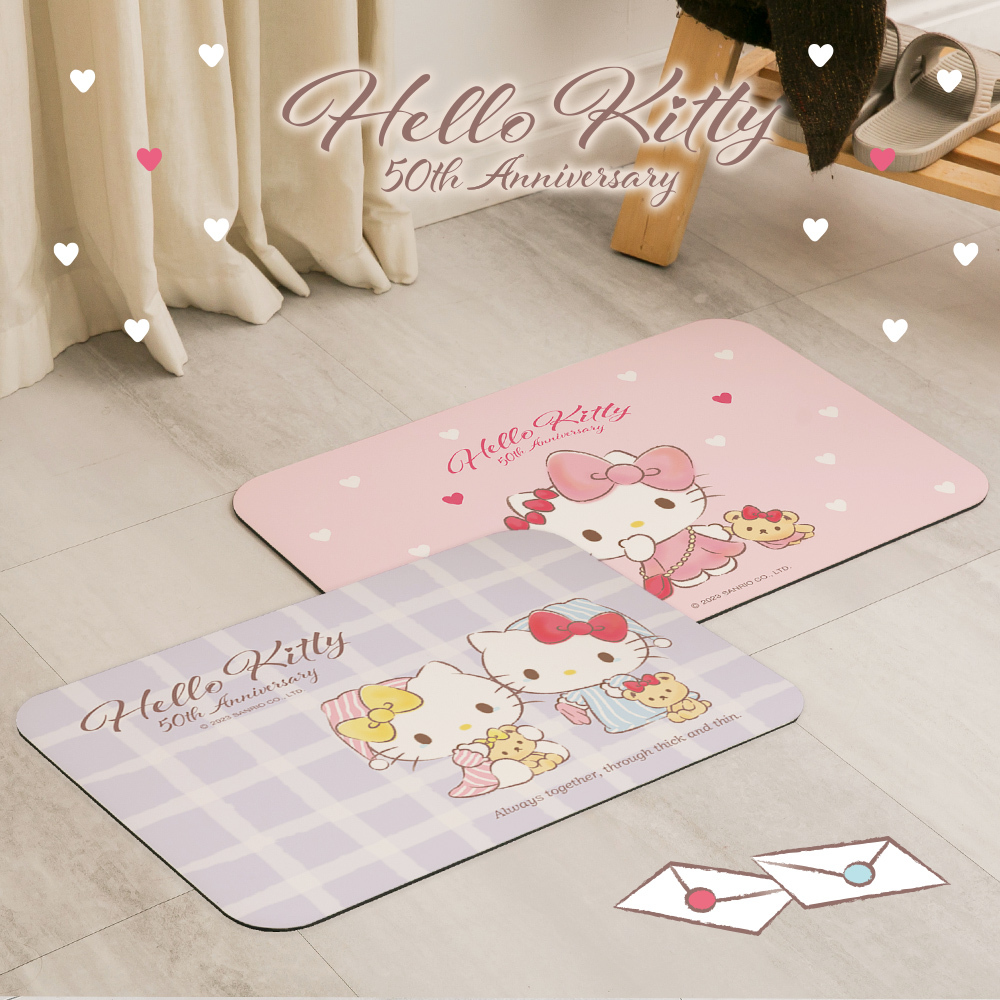 三麗鷗 HELLO KITTY -50周年軟式珪藻土地墊60x40 |  硅藻土 腳踏墊  【收納王妃】