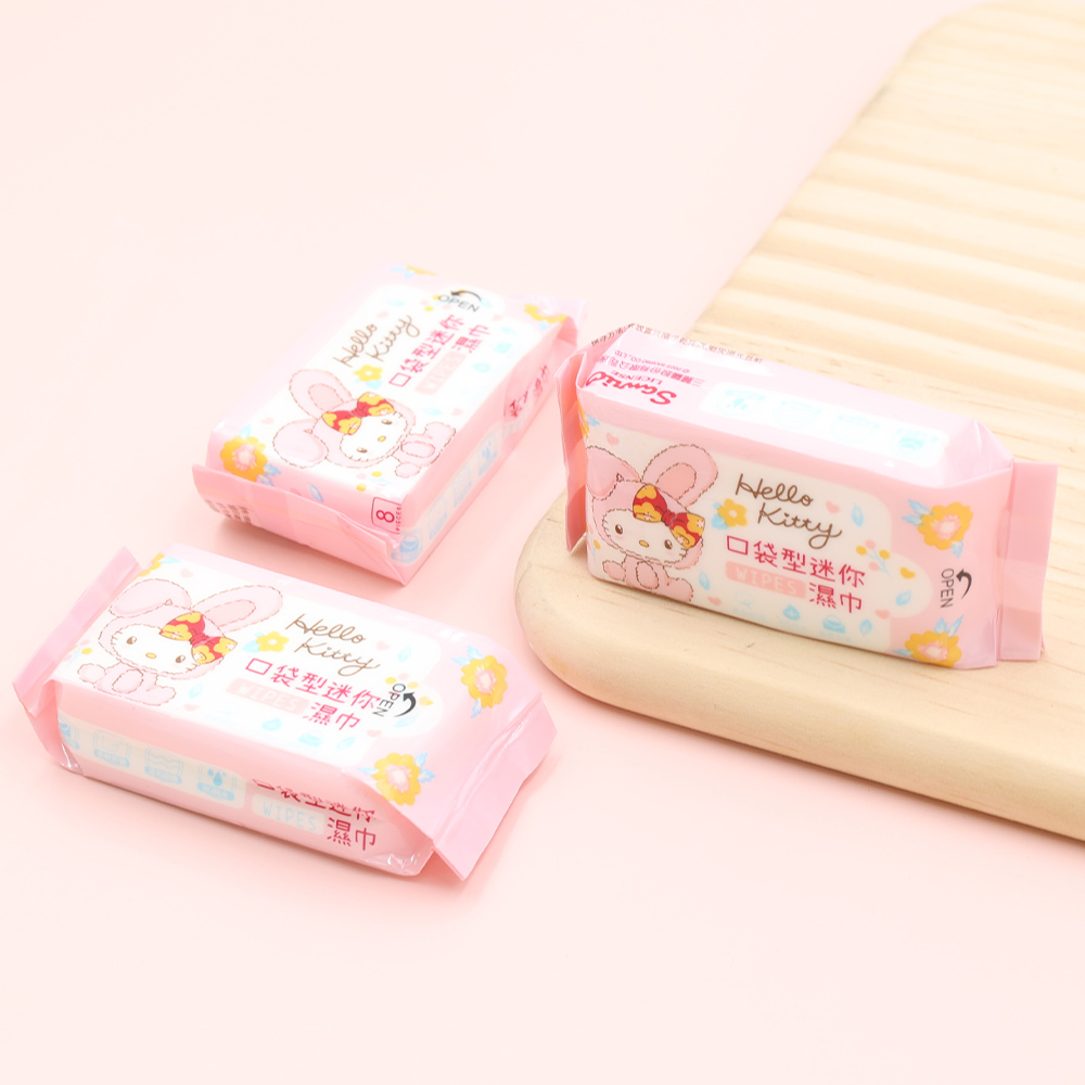 三麗鷗 HELLO KITTY -兔子純水迷你濕紙巾 | 8抽x4包 【收納王妃】