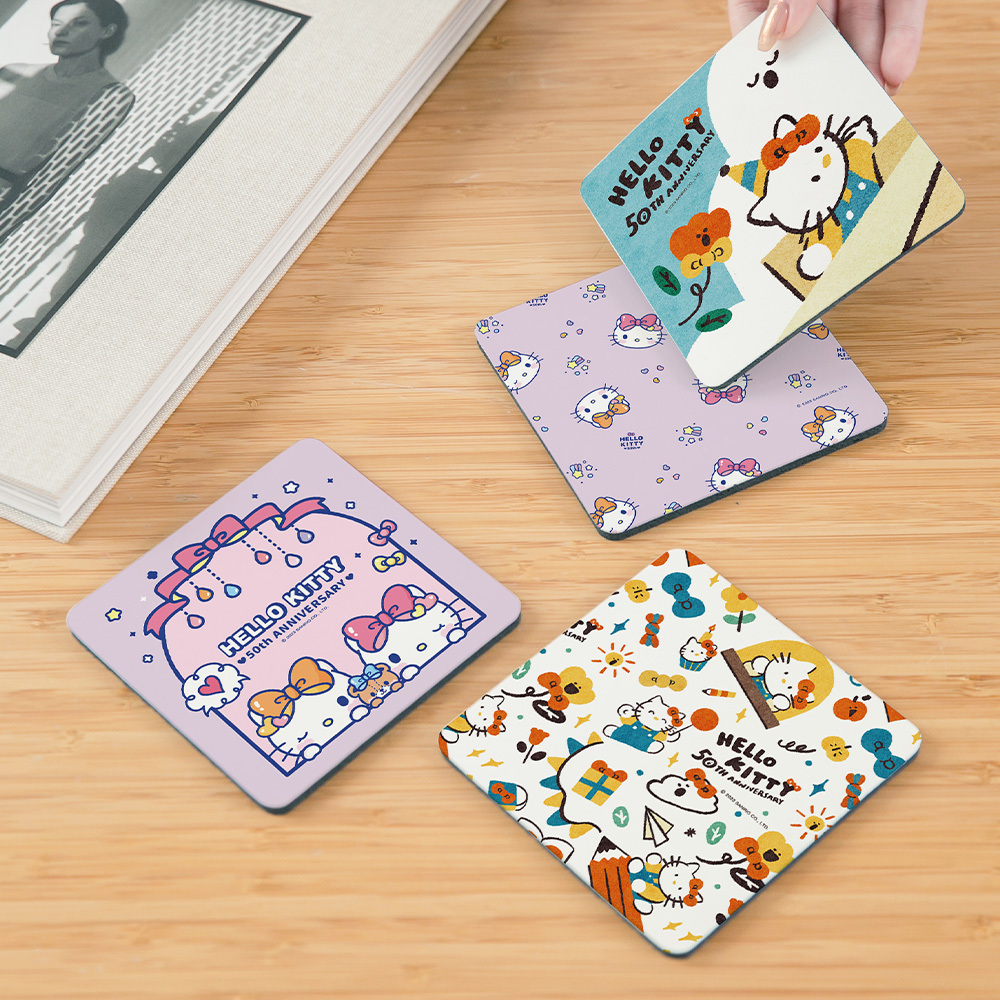 三麗鷗 HELLO KITTY 50周年-軟式珪藻土杯墊2入組 | 防滑墊 吸水杯墊  【收納王妃】