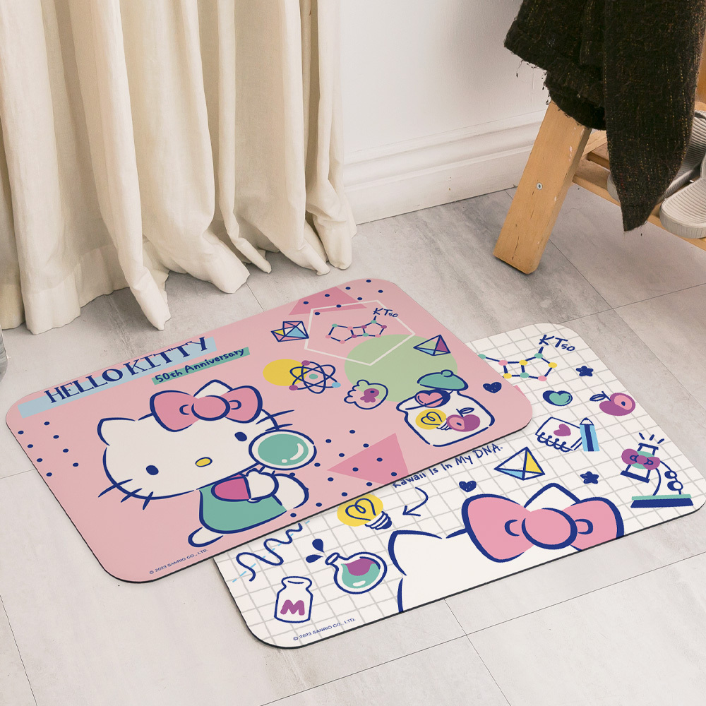 三麗鷗 HELLO KITTY -50周年軟式珪藻土地墊60x40 |  硅藻土 腳踏墊  【收納王妃】
