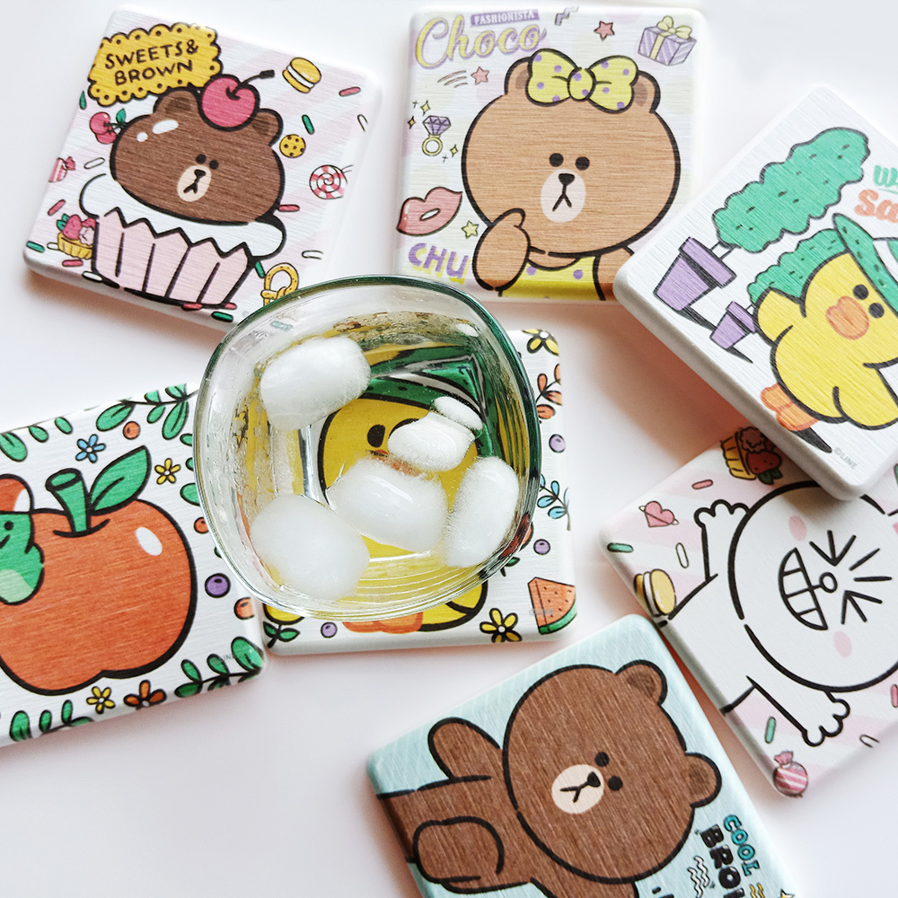 LINE FRIENDS 熊大 珪藻土杯墊2入組 | 防滑墊 吸水杯墊【收納王妃】