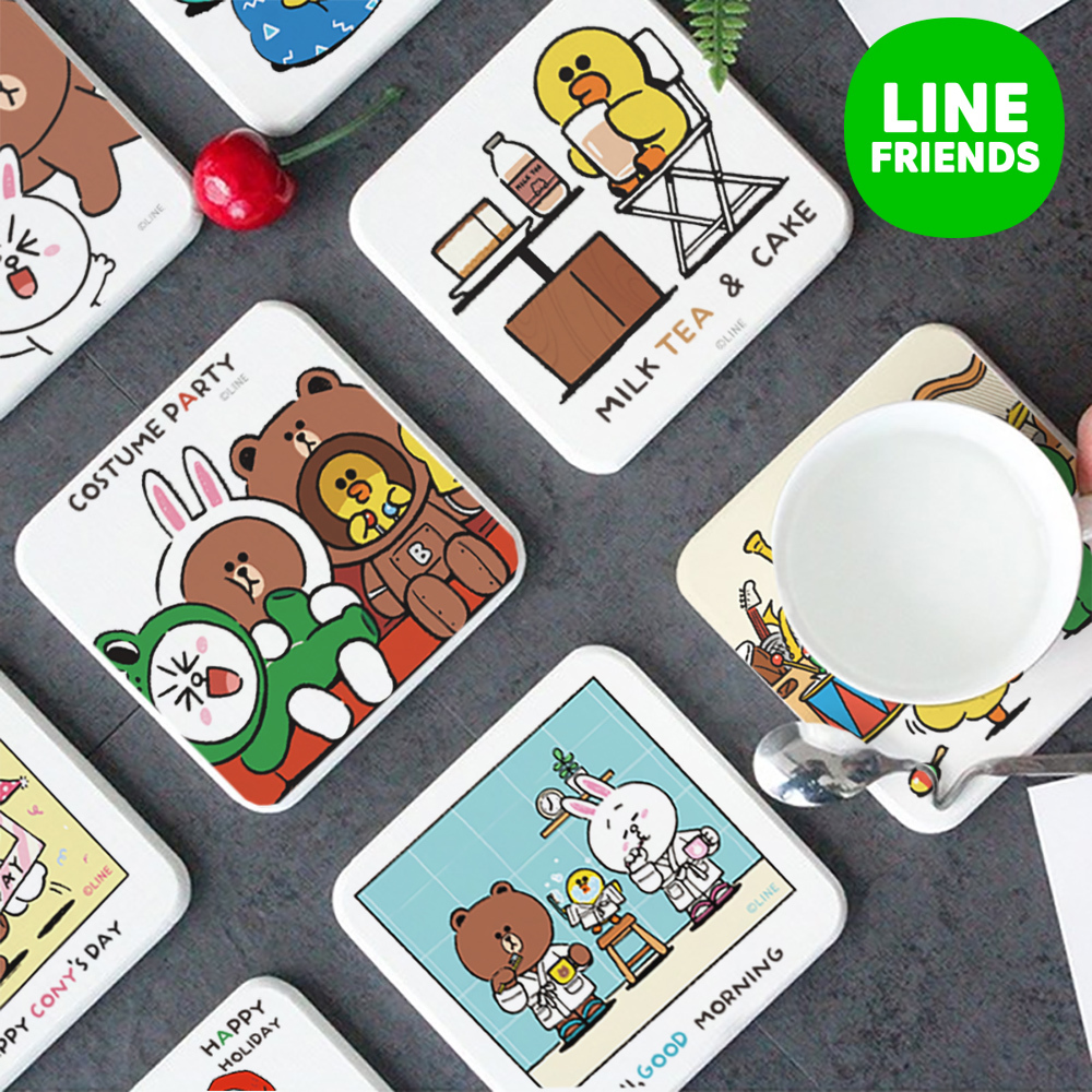 LINE FRIENDS 日常系列-珪藻土杯墊2入組 | 防滑墊 吸水杯墊 熊大【收納王妃】