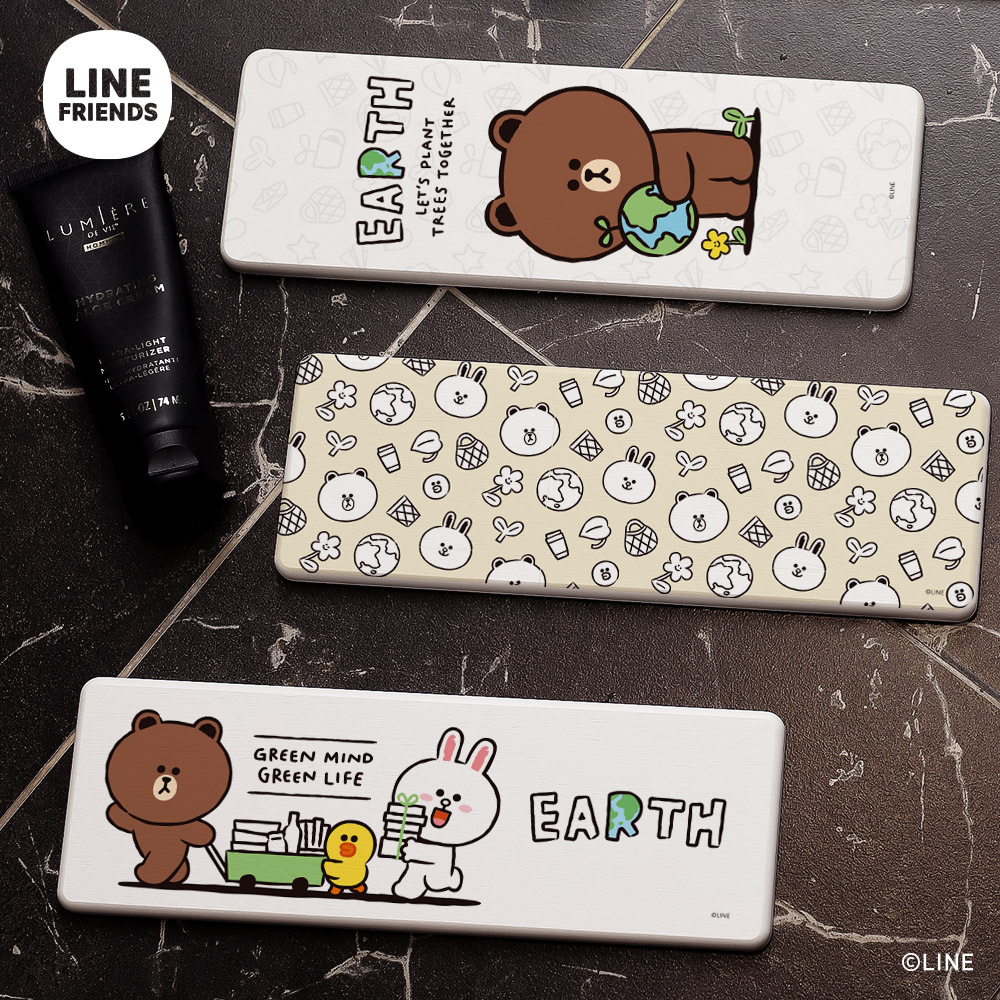 LINE FRIENDS 綠色環保-珪藻土洗漱墊24X8 |牙刷架 防滑墊 瀝水墊 熊大【收納王妃】