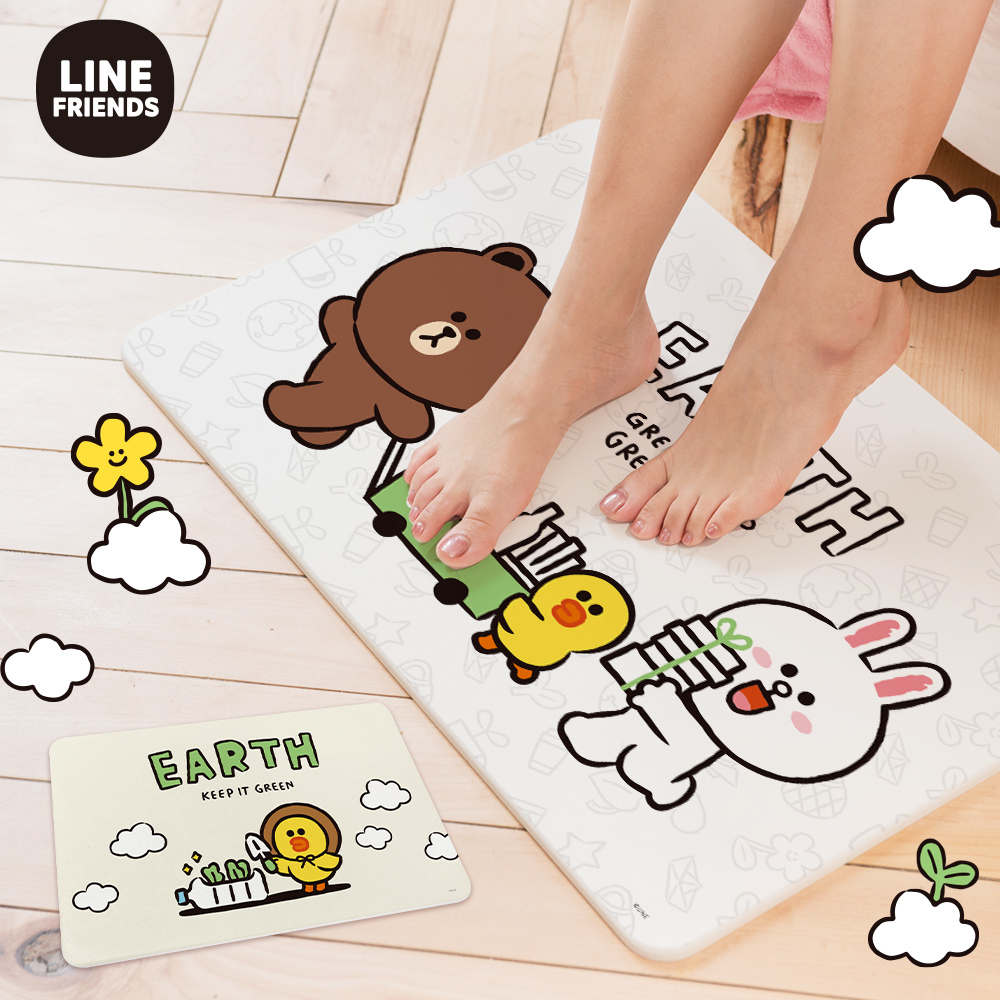 LINE FRIENDS 綠色環保-珪藻土地墊60x39 | 硅藻土 腳踏墊【收納王妃】