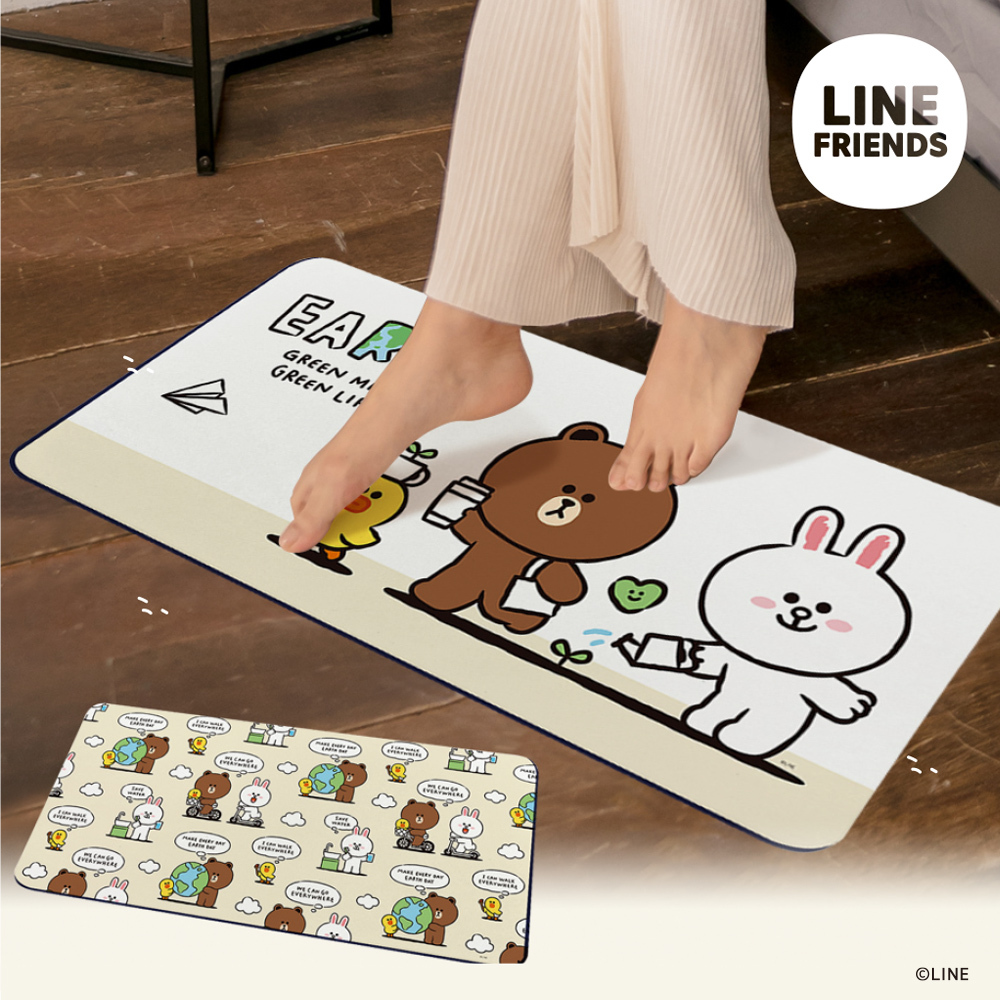 LINE FRIENDS 綠色環保-軟式珪藻土地墊80x38 |  硅藻土 腳踏墊  【收納王妃】