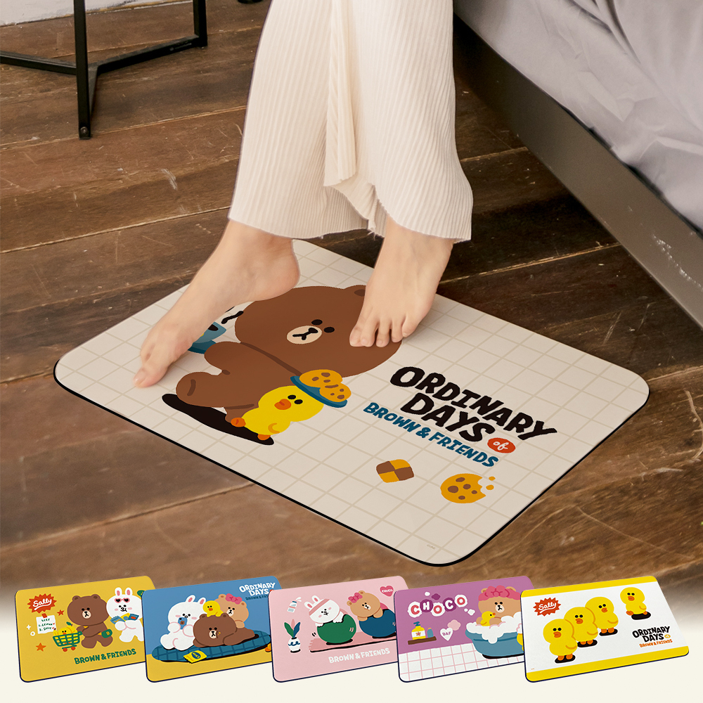LINE FRIENDS 慵懶系列-軟式珪藻土地墊60x40 | 硅藻土 腳踏墊【收納王妃】