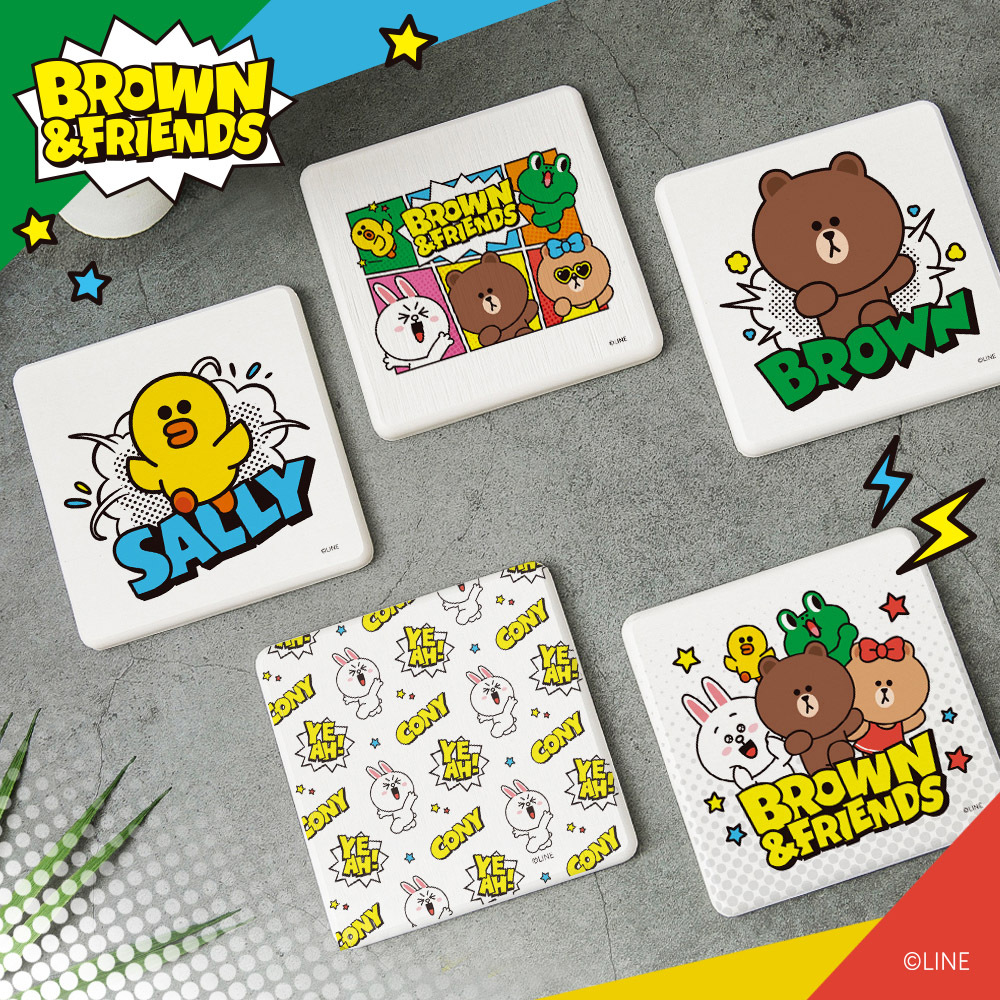 LINE FRIENDS  四格漫畫-珪藻土杯墊2入組 | 防滑墊 吸水杯墊 熊大【收納王妃】