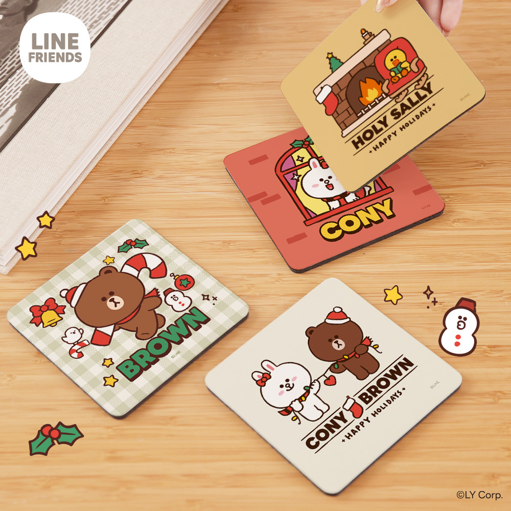 LINE FRIENDS 聖誕節-軟式珪藻土杯墊2入組 | 防滑墊 吸水杯墊 熊大【收納王妃】