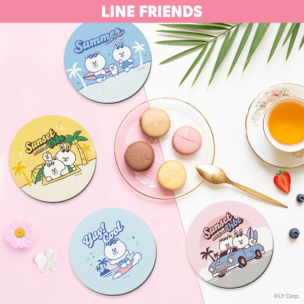 LINE FRIENDS 繽紛沙灘-軟式珪藻土杯墊2入組 | 防滑墊 吸水杯墊 熊大【收納王妃】