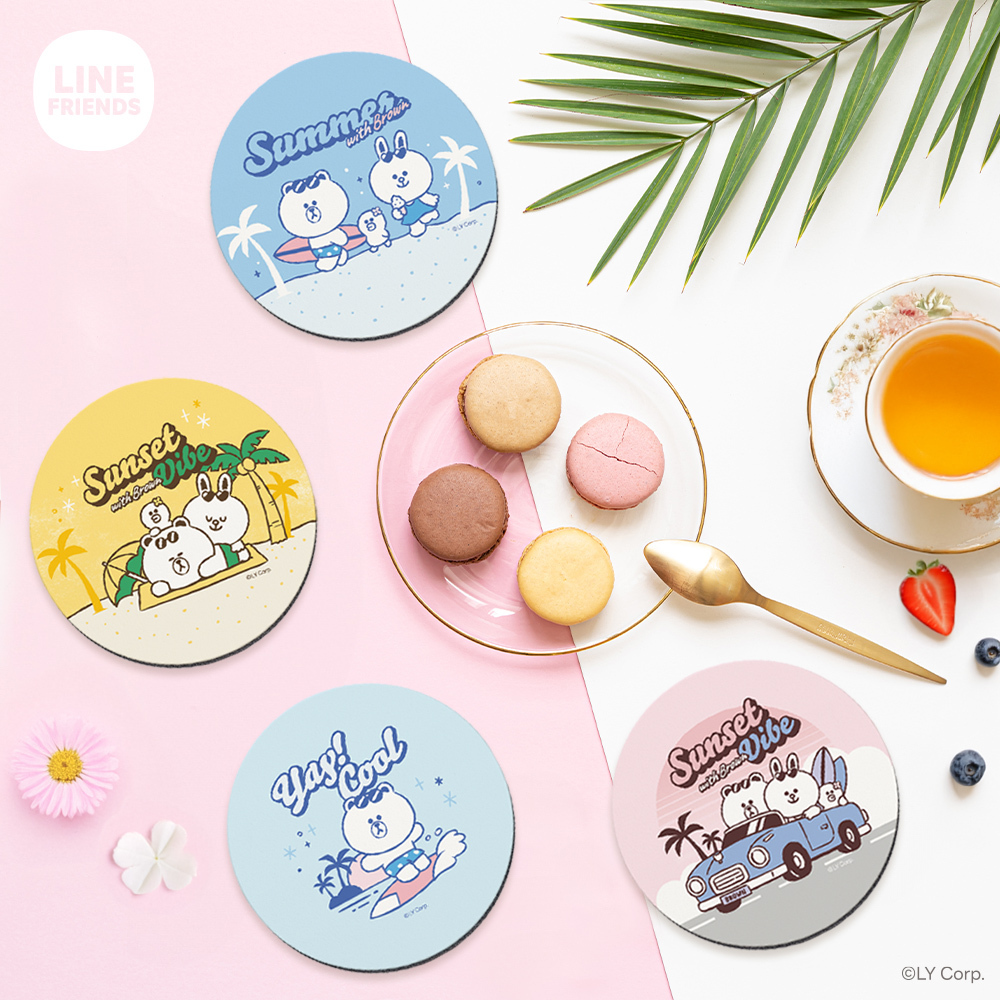 LINE FRIENDS 繽紛沙灘-軟式珪藻土杯墊2入組 | 防滑墊 吸水杯墊 熊大【收納王妃】 商品細節 1