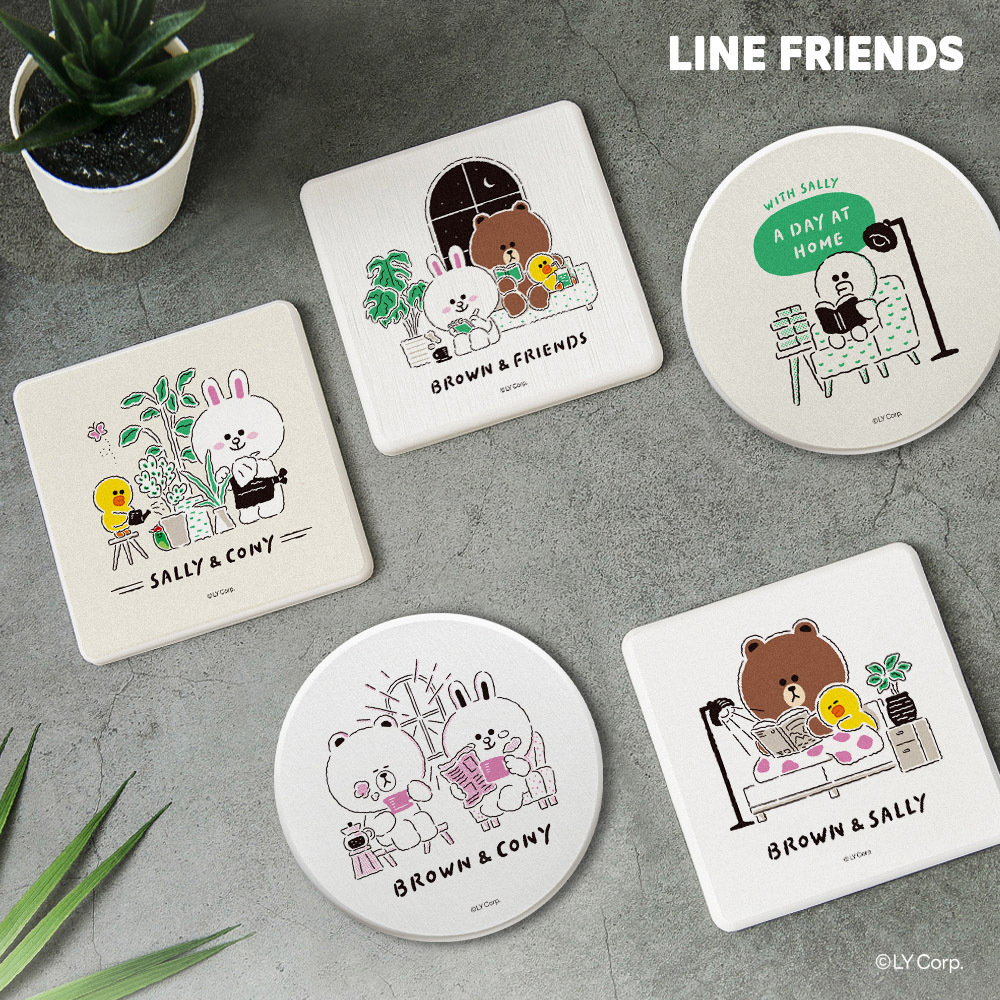 LINE FRIENDS 植栽時光-珪藻土杯墊2入組 | 防滑墊 吸水杯墊 熊大【收納王妃】